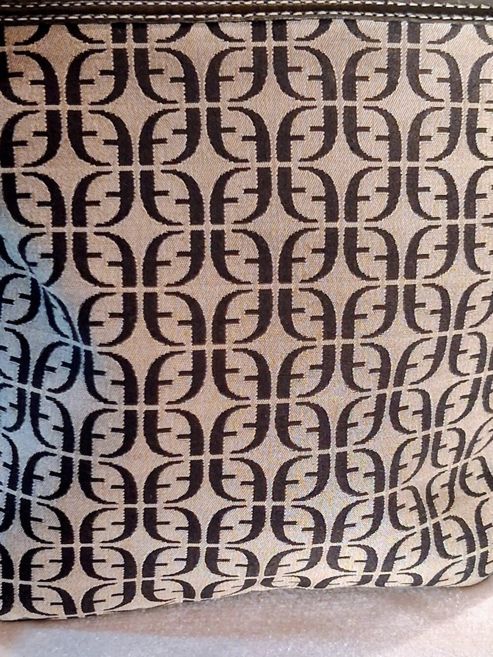 FOSSIL Monogram Canvas Crossbody Bag Tan Black F Logo Print Buckle Front Purse - Picture 3 of 12